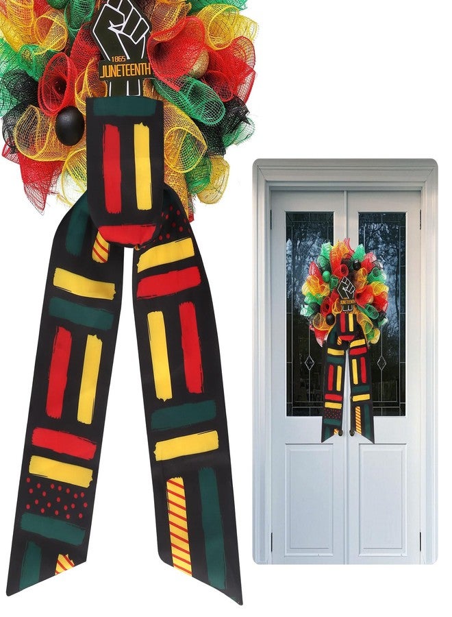 Blinket Black History Wreath Sash for Front Door - 1PC African Kente Print Wreath Sash Colorful Satin Sash Ribbon - Black Heritage Kwanzaa Decoration for Indoor Outdoor Doorway Wall Display - Image 1